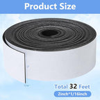 Weather Stripping Door Seal Strip- 2 Inch X 1/16 Inch X 32Feet, Strong Adhesive, Lightproof, Soundproof, Weatherproof Foam Tape Insulation for Sliding Door, Front Door Frame, Windows- Black
