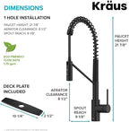 KRAUS Oletto Commercial Style Single Handle Pull Down Kitchen Faucet with QuickDock Top Mount Installation Assembly in Matte Black, KPF-2631MB