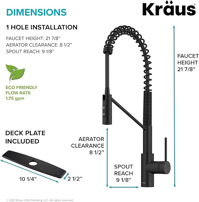 KRAUS Oletto Commercial Style Single Handle Pull Down Kitchen Faucet with QuickDock Top Mount Installation Assembly in Matte Black, KPF-2631MB