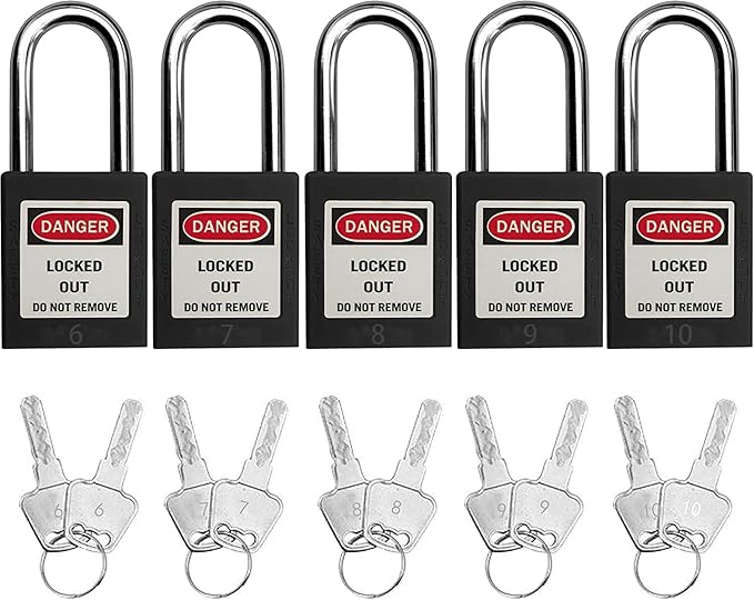 SAFBY Lockout Tagout Locks, Safety Padlock, Keyed Differently Loto Safety Padlocks for Lock Out Tag Out Kits Station (Black NO.1-10)