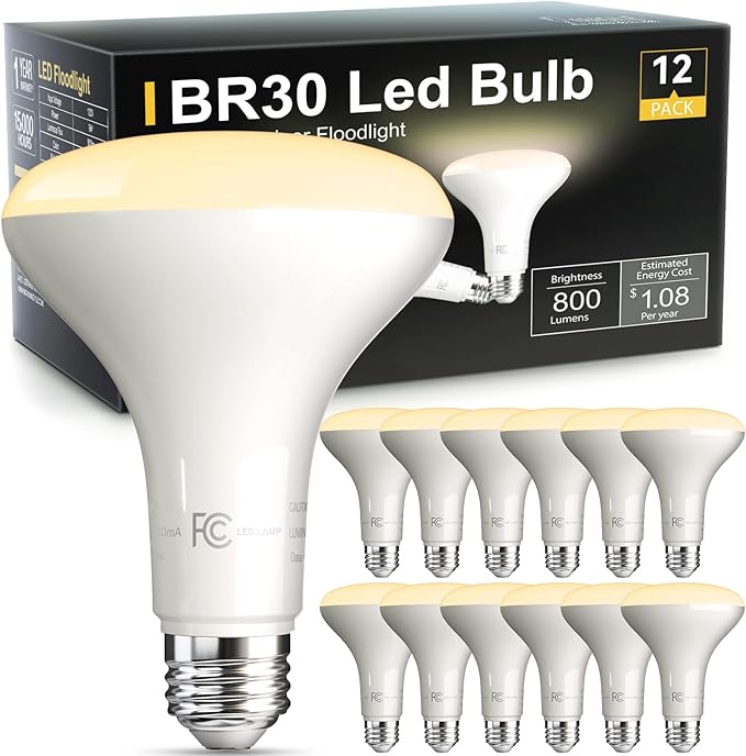 VOLIVO LED Flood Light Bulb 12 Pack, Recessed Ceiling Bulb, BR30, 65W Equivalent Efficient 9W, Dimmable, E26 Base, Soft White 2700K, 800 Lumens, 80CRI, Ceiling Light for Kitchen, Living Room