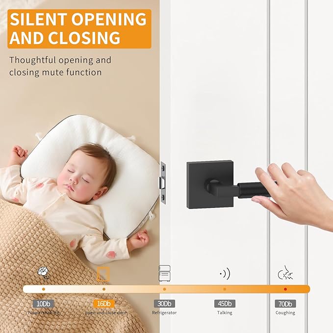 Amerdeco 1 Pack Privacy Door Handles,Matte Black Door Handles Interior,Knurled Black Door Lever, Heavy Duty Bedroom and Bathroom with Lock,Reversible Keyless for Right & Left Side AM0021