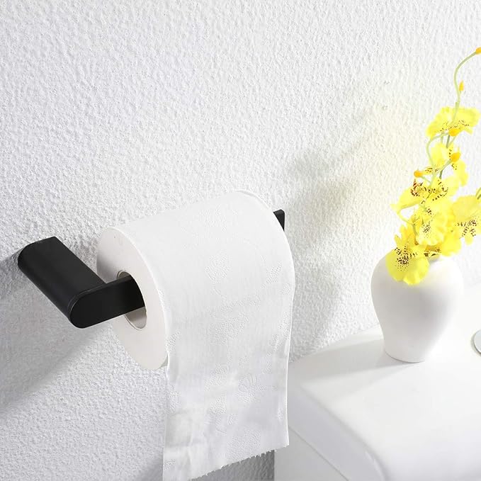 RANDOM 5 Piece Bathroom Hardware Set Matte Black Towel Bar Set Include 9.8/23.6 Inch Towel Bar Toilet Paper Holder and 2 Towel Hooks Stainless Steel Bathroom Decor Wall Mount Bathroom Accessories Kit.