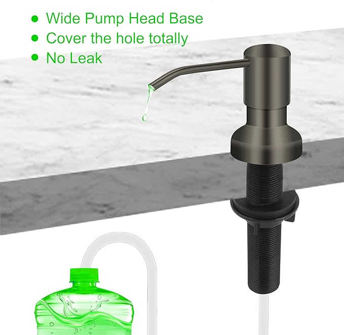 Soap Dispenser for Kitchen Sink, Sink Soap Dispenser with Longer Threaded Shaft, Stainless Steel Pump with 47" Extension Tube, Connects Directly to Dish Soap Container, Wide Pump Head Base（Gray）