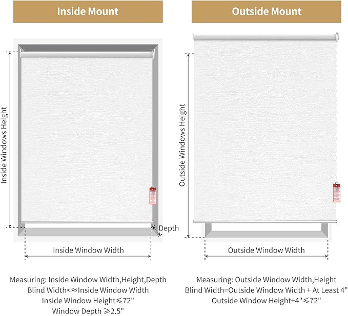 ALLBRIGHT 100% Blackout Roller Blinds Woven Shades with Striped Jacquard, Cordless Window Shades, UV Protection Fabric, Easy-Install for Indoor Home & Office, White Old, 52" W x 72" H