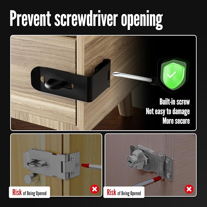 Door Lock Hasp Latch, 90 Degree Solid Iron Safety Packlock Drawer Hasp Lock Latch, Extra Thick Gate Lock Hasp with Keys Brushed Finish (2.24 Inch, Black)