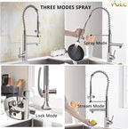 Smart Kitchen Faucet, 3 Modes Pull Down Sprayer, LED Temperature Control, Ceramic Valve,360-Degree Rotation,1 or 3 Hole Deck Plate, Double Spout. 10-Year Warranty. (KW-29SN, Brushed Nickel)
