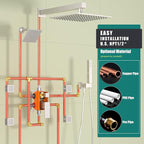 Enga Dual Shower Head Shower System with Body Jets, Wall Mount 10+6" Dual Rain Shower Head with 2 in 1 Handheld Spray for Two People, Shower Faucet Set with Valve Kit, Brushed Nickel