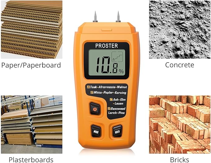 Proster Wood Moisture Meter - Digital Moisture Detector Moisture Tester, Pin-Type Moisture Detector Damp Tester for Wood Firewood Paper Floor