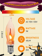 Abeja 12 Pack Flicker Light Bulb, Realistic Flame Shaped Bulb for Christmas & Halloween Candelabra Light Bulbs & String Light Replacement 1w, 120 Volt E12 Flame Candelabra Light Bulbs