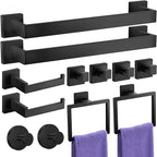 Bathroom Hardware Accessories Set: 12-Pieces Bath Towel Bar Set, Towel Racks for Bathroom Wall Mounted, SUS304 Stainless Steel, Matte Black