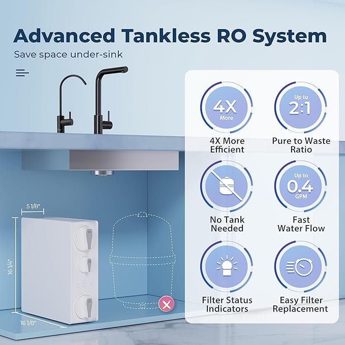 iSpring RO500-ORB Reverse Osmosis System, NSF 58 Certified, 500 GPD Under Sink RO System, Tankless Reverse Osmosis Water Filter, 2:1 Pure to Drain Ratio, White, Oil Rubbed Black Faucet