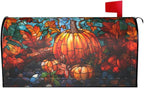 Stained Glass Pumpkin Mailbox Cover - Autumn Magnetic Standard Size 18 x 21 - Thanksgiving Decorations Outdoor Harvest Wrap