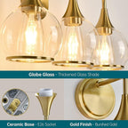 Gold Bathroom Vanity Light 3-Lights Bathroom Light Fixtures Over Mirror with Clear Glass Shade 22.4 inch Wall Sconce Lighting Bath(Exclude E26 Bulb)