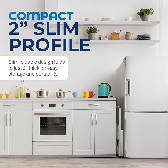 Step Ladder 1 Step Folding, Decorative - Beautiful Gray Wood & Silver Aluminum, Ultra Slim Profile, Anti Slip Steps, Sturdy-Portable for Home, Office, Kitchen, Photography Use,by SORFEY