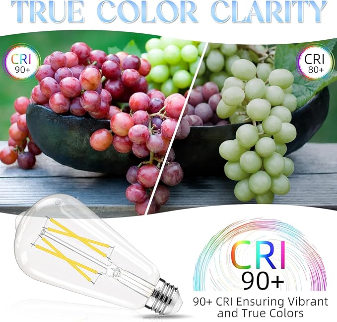 E26 Bulb, Non-Dimmable Edison Bulbs 60 watt Equivalent LED, 4000K Daylight White, ST58 Vintage Light Bulbs, 90+ CRI, 6W 600LM, E26 Medium Base, Clear Glass, 18 Pack