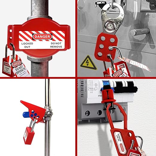 BULANGD Electrical Lockout Tagout Kit - Hasps, Safety Padlocks Circuit Breaker Lock, Loto Tags, Plug Lockout, Steel Lockout Hasp for Safe Lockouts Red…