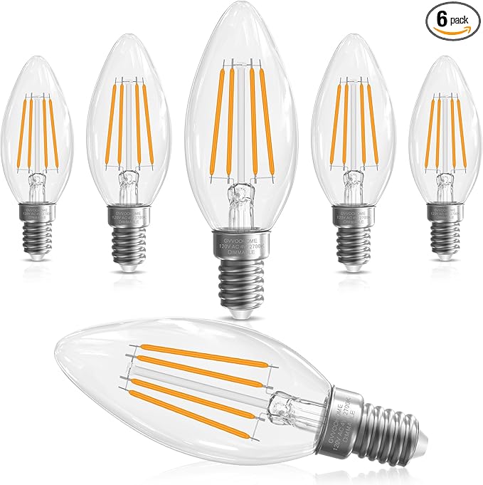 LED Candelabra Light Bulbs 40 watt Equivalent, Dimmable E12 LED Bulb, 2700K Soft White B10 Candle Bulb, Chandelier Light Bulbs, 90+CRI, 400LM, Cear Glass, 6 Pack