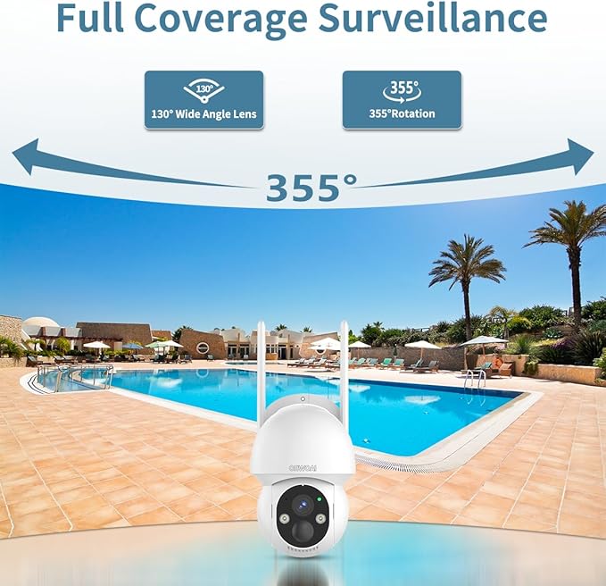 《 2-Way Audio & 100% Solar Powered》Outdoor Wireless PTZ Camera System, 4MP Solar Powered Battery Cameras,Home Video Surveillance