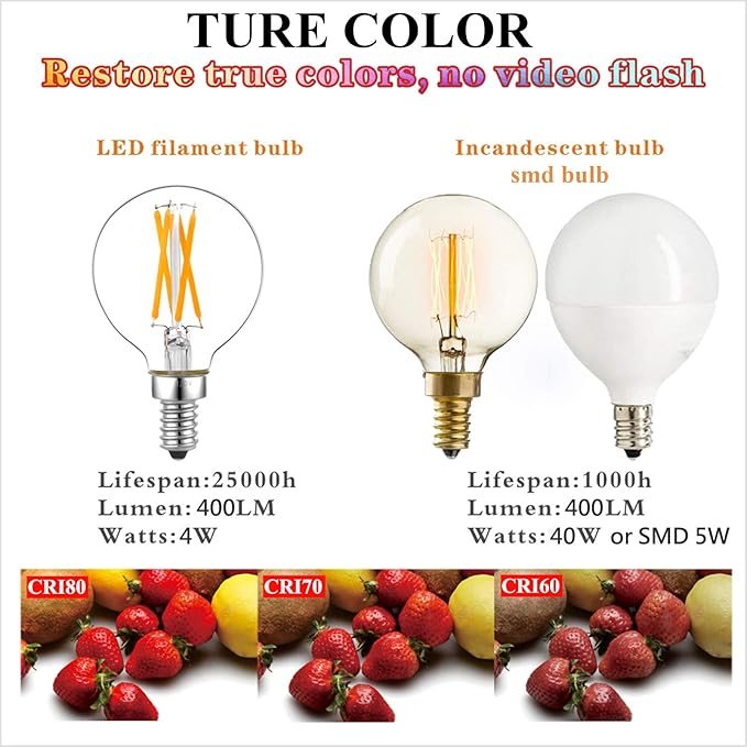 LiteHistory e12 led dimmable g16.5 Light Bulb 6W Equal 60 Watt 600lm AC120V e12 Candelabra Bulb 60 Watt for Chandeliers,Ceiling Fan,Vanity Warm White 2700K Globe e12 Light Bulb 6Pack