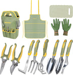 Set of 12 Garden Tool, iHansee Heavy-Duty Aluminum Gardening Hand Tools with Rubber Non-Slip Handle, Garden Apron, Gloves, Kneeling Pad and Storage Bag, Garden Hand Tools Starter Kit Landscaping Tools
