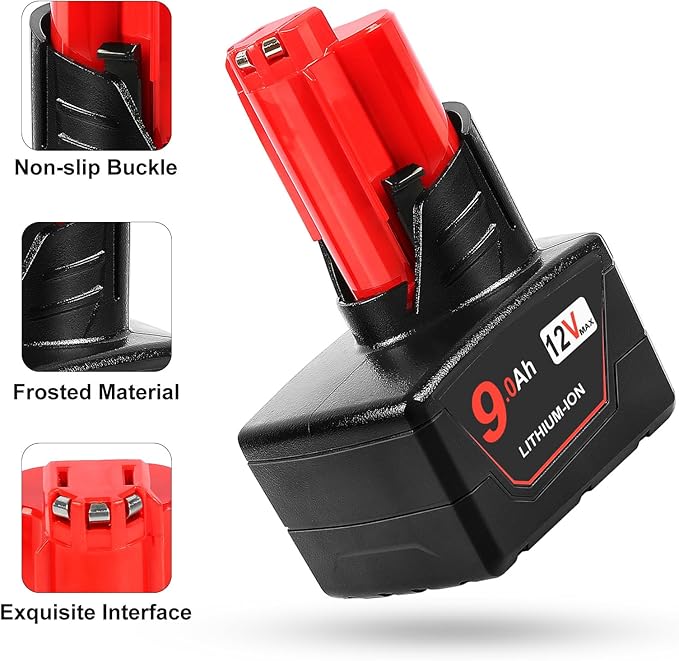 TeenPower Replacement for Milwaukee M12 Battery 9.0 2/pk Compatible with Milwaukee M12 Power Tools Compatible with 59-1812 Charger