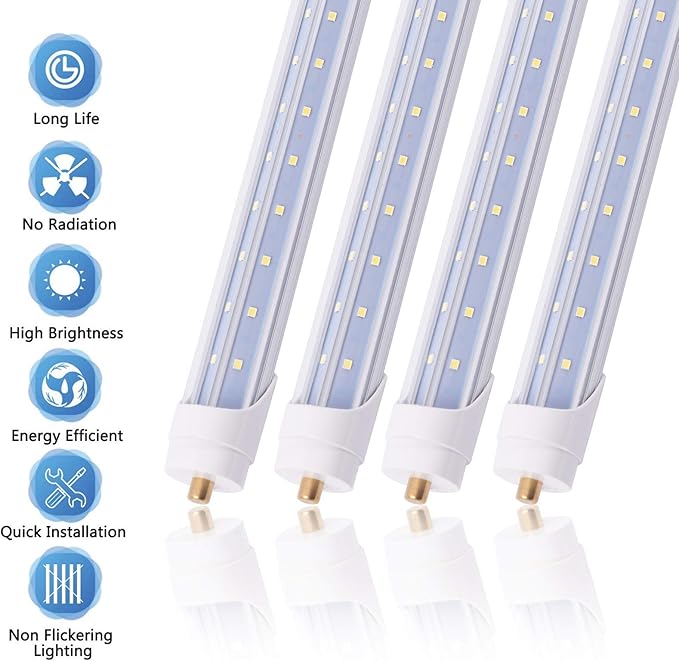 6-Pack 5FT 48W T8 LED Tube Light One Pin Fa8 Base Daylight 6000k V-Shaped Dual Row Extrabright LED Chips 5 Foot LED Bulbs to Replace T8 T10 T12 Fluorescent Light