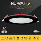 NUWATT 12 Pack 2 Hour 6" Fire Rated Recessed Lighting 6 Inch Wafer LED Lights, 5CCT 2700K/3000K/3500K/4000K/5000K, Wet & IC Rated, 15W, Dimmable 1200LM, 90CRI Black Recessed Light, No Cone Needed, ETL