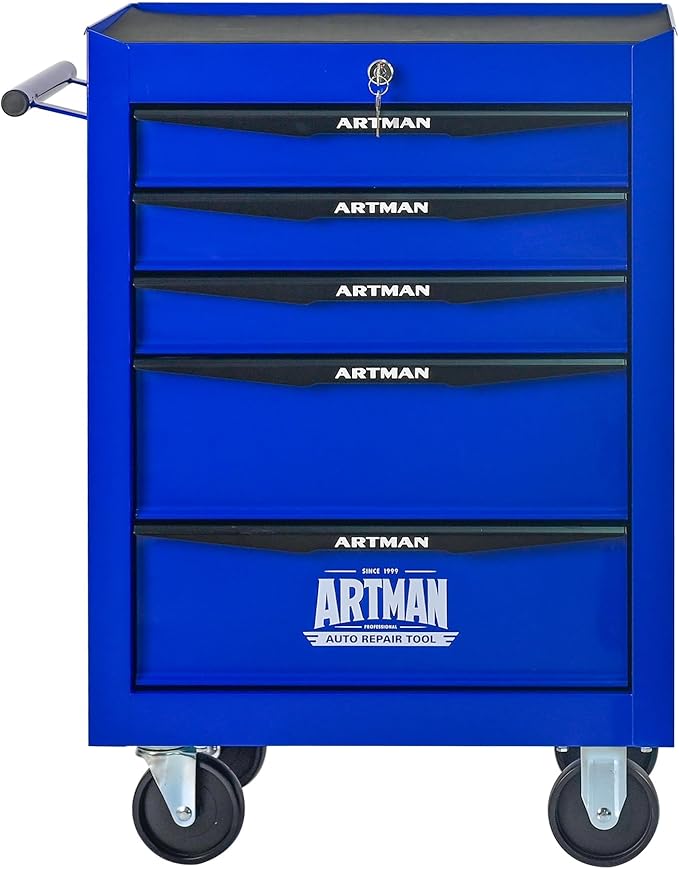 5-Drawer Steel Rolling Tool Cart with Wheels & Handle, Heavy-Duty Tool Chest Storage Cabinet for Garage and Workshop