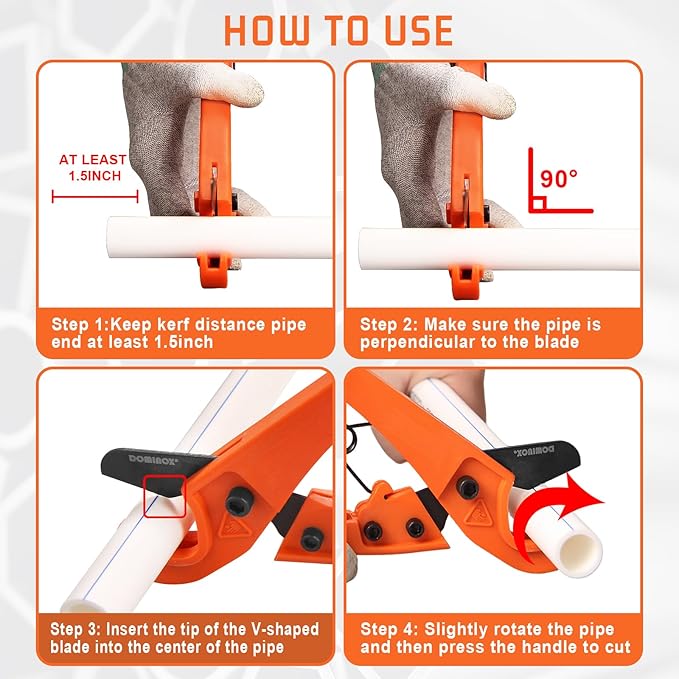 DOMINOX PVC Pipe Cutter with Sharp Blade, Cuts up to 32mm O.D, Ratchet PVC Cutter Tool with SK5 Blade and Plastic Handle, Hose Cutter with 1/8"-1" Cutting Capacity for PEX, PPR, PE, PP