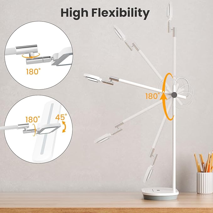 LED Desk Lamp with CRI 98, Advanced Eye-Caring Bright Desk Light for Crafting, Home Office & Kids Studying, Multi-Angle Adjustable, Dimmable Full Spectrum with Touch & Gesture Control