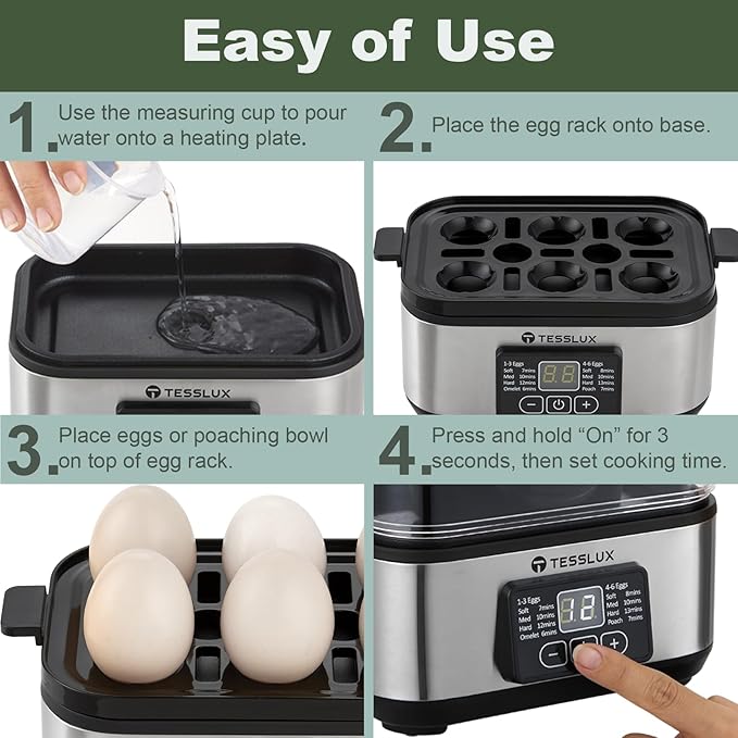 Electric Rapid Egg Cooker, 6 Egg Capacity for Hard Boiled Eggs, Poached Eggs, Scrambled Eggs, or Omelets Maker with Auto Shut Off (Sliver)