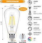 40 Watt Light Bulbs, E26 Bulb, 4000K Cool White 4W LED Edison Bulbs, Flickering Free, 90 High CRI, 450LM, Not Dimmable, Pack of 12