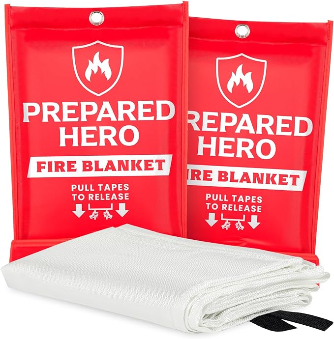 Prepared Hero Emergency Fire Blanket - 2 Pack - Fire Suppression for Kitchen, 40” x 40” Fiberglass Fire Blanket for Home