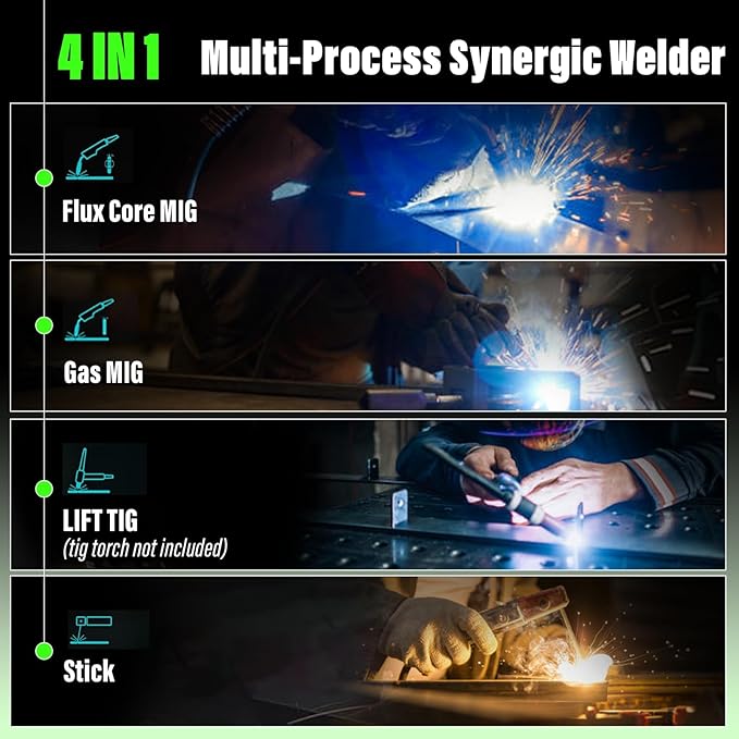 S7 MIG Welder, 200Amp 4 in 1 Gas MIG/Gasless Flux Core MIG/Stick/Lift TIG Multi Process Welding Machine