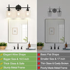 2025 Upgrade 3-Light Bathroom Light Fixtures, Black Vanity Lights for Bathroom with Clear Glass, 19.5 Inch Bathroom Lighting Fixtures Over Mirror, Modern Wall lamp for Cabinet Hallway