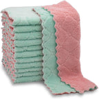 Dual-Purpose Microfiber Cleaning Cloths, 12-Pack, 6x10 inches, Pink and Mint Green, Kitchen and Household Cleaning Towels