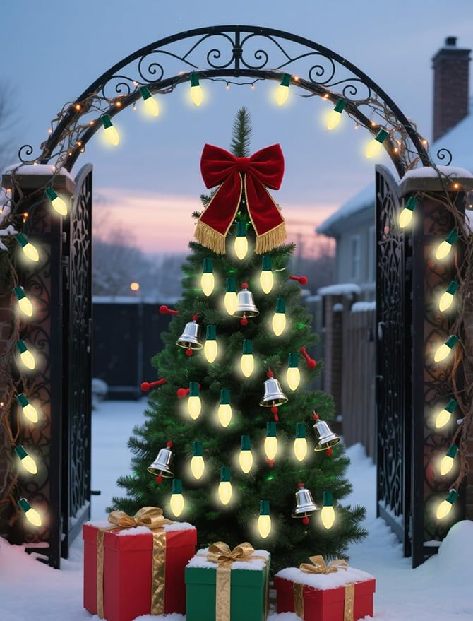 C9 White Christmas Light Bulbs, 25 Pack C9 Incandescent Replacement Bulbs for Christmas String Light, Candle Lamps, E17 Intermediate Base, 7Watt Night Lights Bulbs