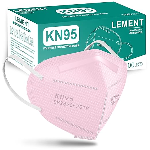 LEMENT KN95 Face Masks,100 Pack Breathable Cup Dust Disposable Masks For Adults,Pink