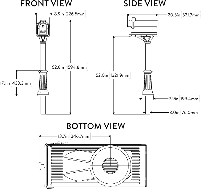 Architectural Mailboxes 7980B-10 Roxbury Mount Mailbox and Premium Steel Post Combo, Medium, Black