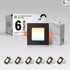 ASD 6 Pack LED Square Recessed Lighting 3 Inch, 5 CCT 2700K-5000K, 6W 30W Eqv, Ultra Thin Dimmable Ceiling Lights with J Box, Canless Wafer Downlight, Slim Panel, UL Energy Star, Oil-Rubbed Bronze