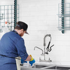 Commercial Wall Mount Kitchen Sink Faucet with Sprayer - 21" Height 8 inch Center, Add-on 8" Swing Spout Pre-Rinse Sprayer for 1 or 2 Compartment Sink