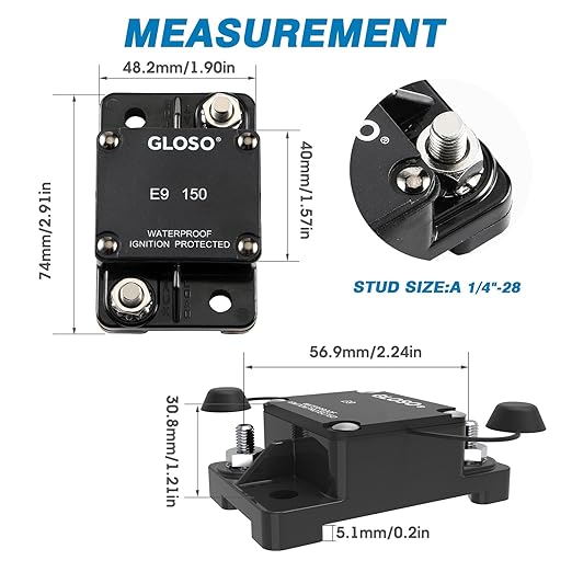 GLOSO Circuit Breaker E97 Auto Reset 50A Surfacce Mount Waterproof IP67 Marine Automotive Truck Hi-Amp (50A)