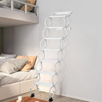 7 Steps Wall Mounted Attic Ladder, Indoor Attic Stairs Pull Down System, Metal Telescoping Step Ladders, Anti-slip Retractable Folding Stair, Loft Extension Steps Staircase for Garage (white, 7 Steps)