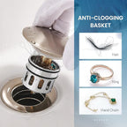 Bathroom Sink Drain with Overflow, Brushed Nickel Pop Up Drain 2 Pack, All Metal Bathroom Sink Stopper for Vanity Vessel Sink, Stainless Steel and Brass, RM083J-P2