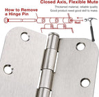 18 Pack Interior Satin Nickel Door Hinges Brushed 3.5 Inch x 1/2" Rounded 5/8 Radius for Doors 3 ½ Inch Heavy Duty Steel Iron Hardware Fittings House Villa Cando Loft Room Ironmongery Sliver Hinge