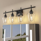 Vanity Bathroom Light, 4-Light Bathroom Light Fixtures Over Mirror, Black Vanity Lights for Bathroom with Clear Glass, Modern Wall Lamp for Cabinet Hallway, Bedroom