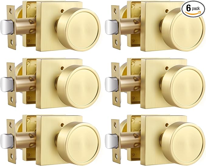 Haidms Gold Door Knobs Interior, Zinc-Alloy Heavy Duty Round Brushed Gold Privacy Door Knobs for Bedroom Modern Bathroom Interior Door Lock Bulk(6 Pack)