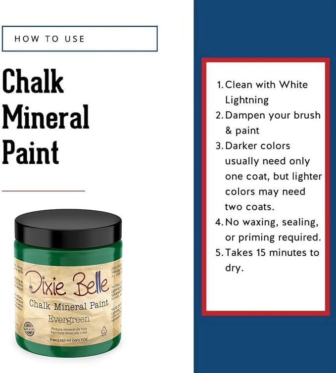 Dixie Belle Paint Company Chalk Finish Furniture Paint - Evergreen (8oz) - Matte Bold Green Chic Chalk Mineral DIY Furniture Paint
