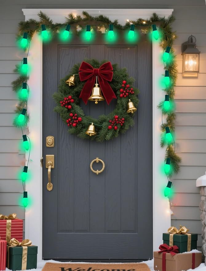 C9 Green Christmas Light Bulbs, 25 Pack C9 Incandescent Replacement Bulbs for Christmas String Light, Candle Lamps, E17 Intermediate Base, 7Watt Night Lights Bulbs